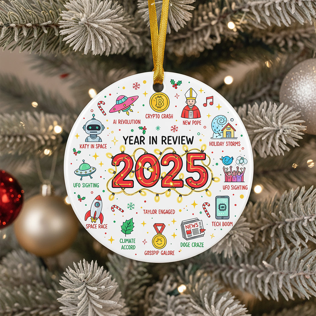 2025 Year In Review Ornament, Funny Christmas Ornament, Pop Culture Ornament Gift, Holiday Tree Decor | Ornament146