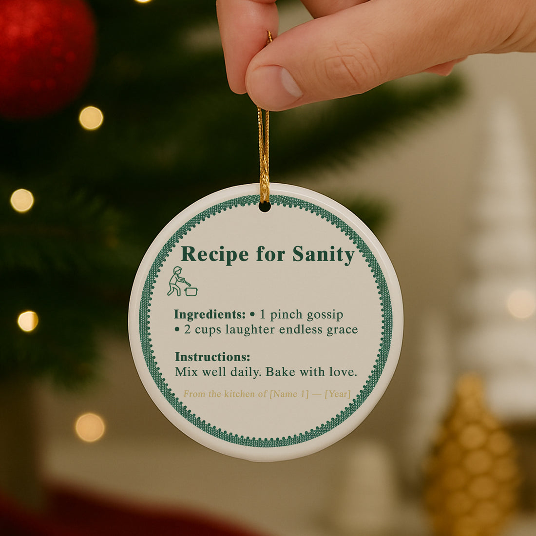 Custom Christmas Ornament - Recipe for Sanity, Holiday Decoration, Modern Christmas Ornaments, Bulk Gift Tags|ONM54