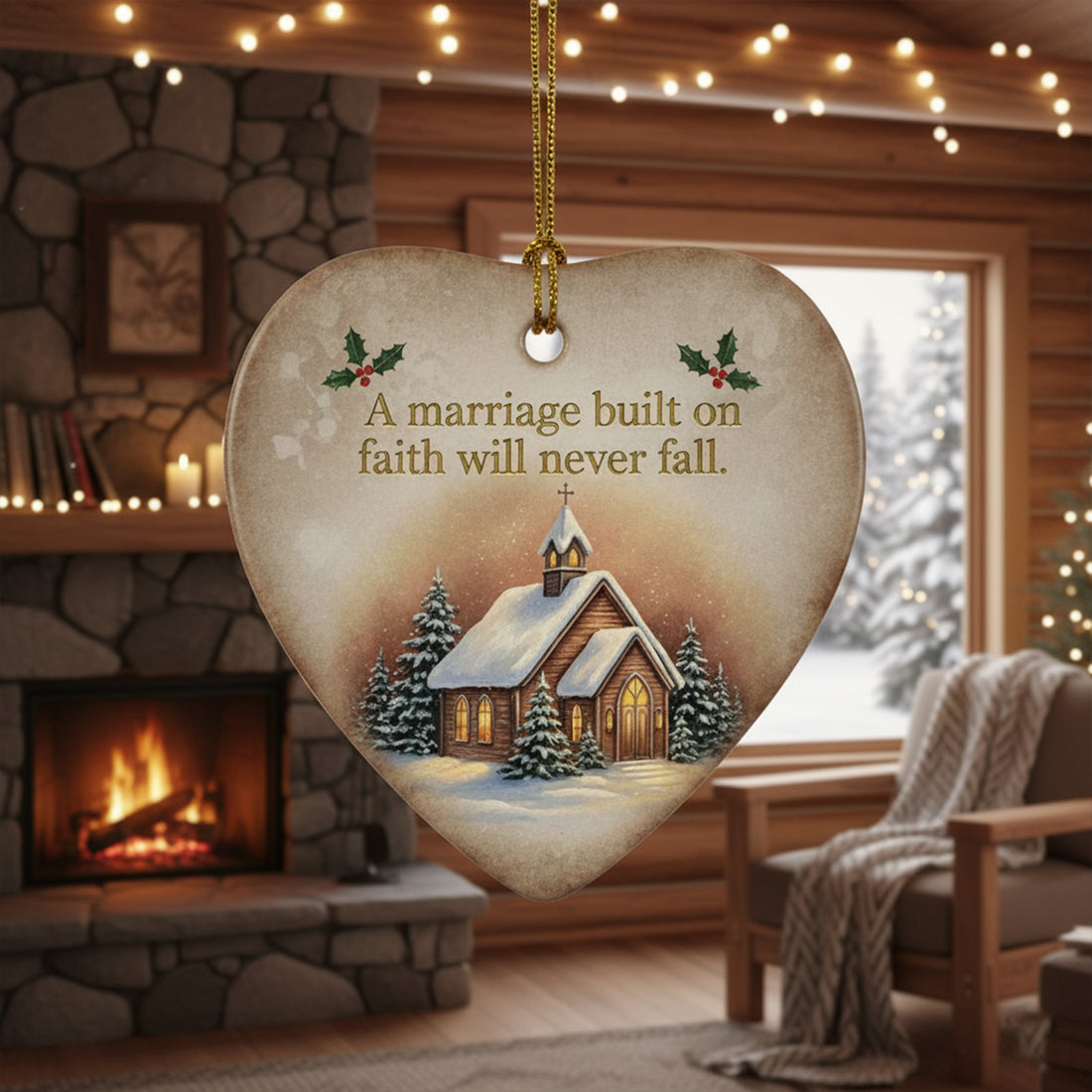 A Marriage Built on Faith Ornament , Christian Heart Ceramic Ornament, Religious Christmas Gift | Ornament108