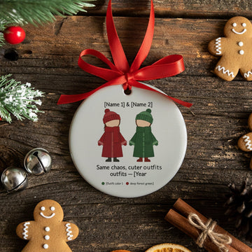 Custom Name and Year Ornament – Same Chaos Cuter Outfits, Funny Friendship Christmas Gift, Ceramic Ornament 2025|ONM24