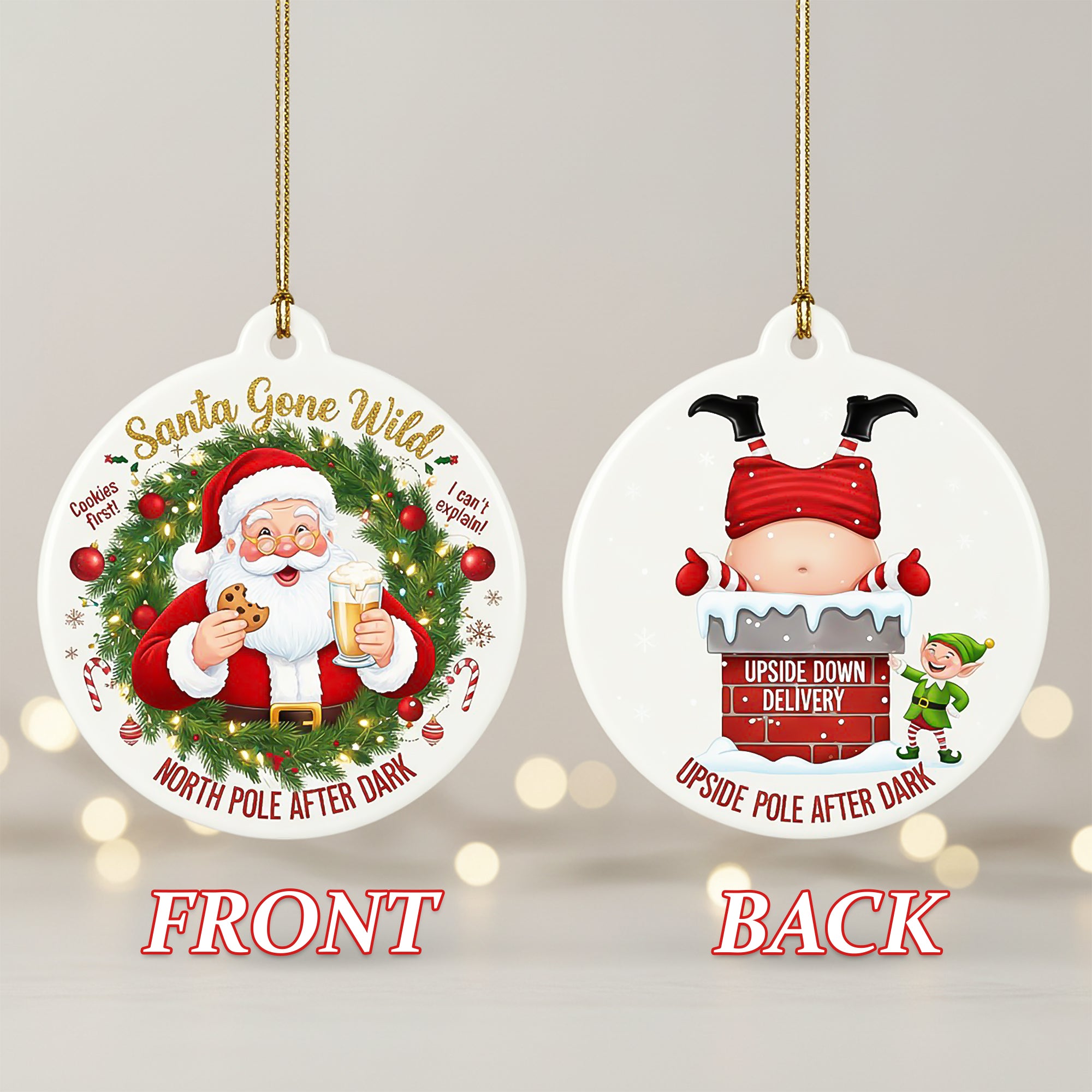 Santa Gone Wild Ornament, Funny Christmas Ornament for Adults, Naughty Santa Ceramic Ornament | Ornament142
