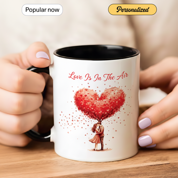 Love Is In The Air Mug, Personalized Gift for Couples, Heart Tree Mug, Custom Valentine’s Day Gift, Romantic Coffee Mug | Mug 136