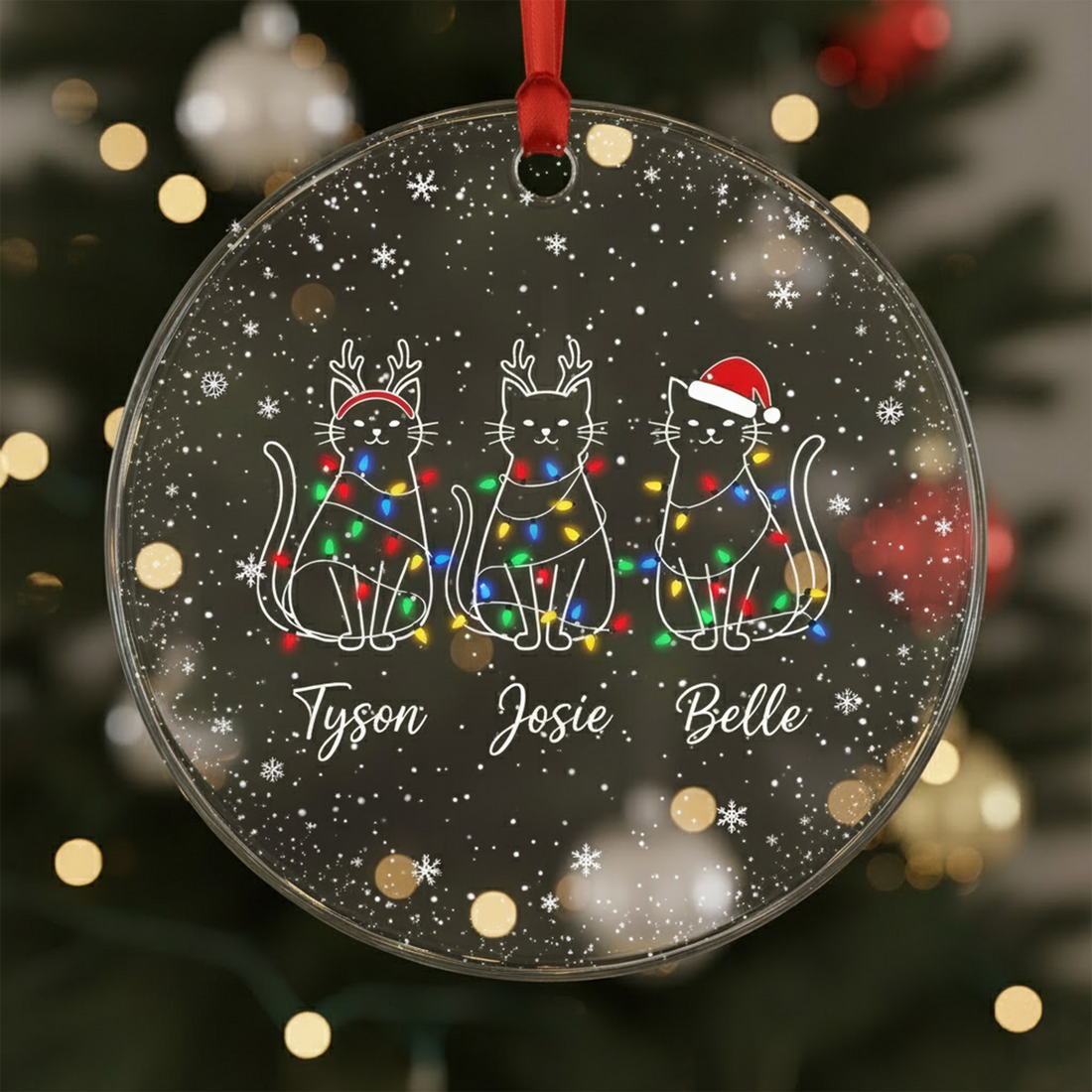 Personalized Cat Family Acrylic Ornament, Custom Pet Christmas Ornament, Funny Cat Ornament, Cat Lover Gift, Clear Keepsake Decoration|ONM98