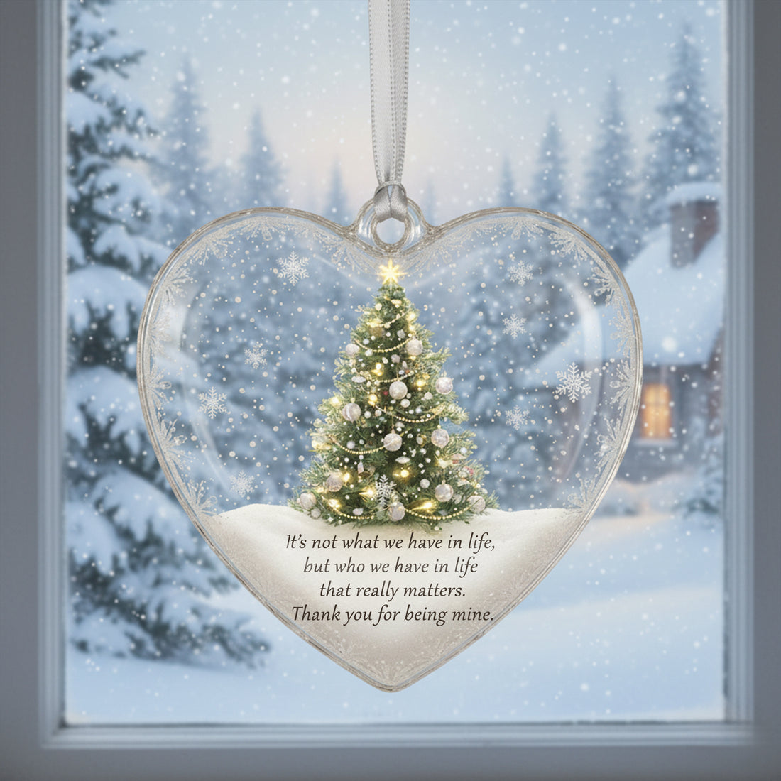 Christmas Tree Glass Ornament, Heart Ornament Gift, Personalized Glass Keepsake, Thank You For Being Mine Ornament, Holiday Decoration|ONM95