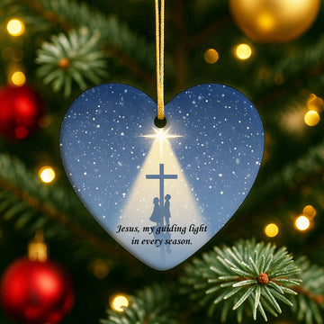 Christian Heart Ornament – Jesus My Guiding Light in Every Season, Faith Christmas Gift, Religious Ceramic Decor|ONM07
