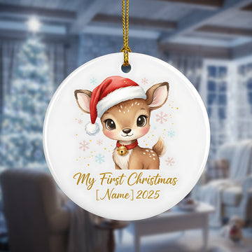 My First Christmas Ornament 2025, Personalized Baby Deer Ornament, Custom Name Newborn Keepsake, First Christmas Gift for Baby | Ornament172