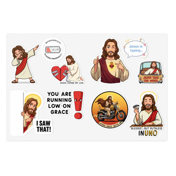 STK08 Funny Jesus Sticker Pack – Christian Meme Vinyl Decals for Laptop, Water Bottle, Journal – Faith Based Gift Set for Teens and Adults