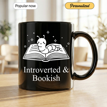 Introverted and Bookish Mug – Book Lover Black Coffee Cup, Funny Reading Mug Gift for Introverts & Bookworms | Mug 95
