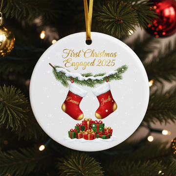 First Christmas Engaged Ornament 2025, Personalized Couple Ornament, Engagement Gift for Couple, Custom Name Christmas Ornament | Ornament125