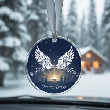 Religious Christmas Ornament – Angel Wings & Nativity Scene, Good Tidings of Great Joy, Inspirational Faith Gift|ONM25