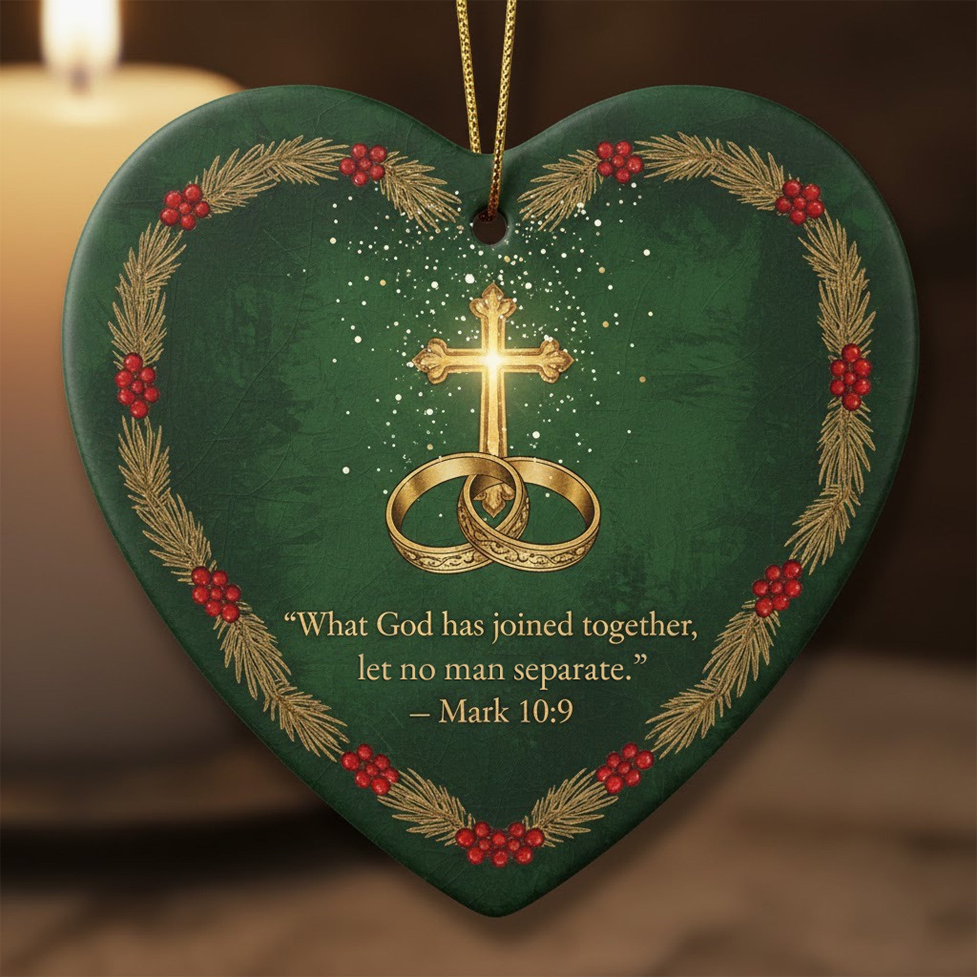 What God Has Joined Together Ornament, Christian Heart Ceramic Ornament, Bible Verse Wedding Gift | Ornamennt115