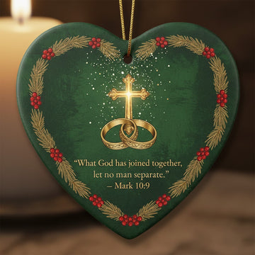 What God Has Joined Together Ornament, Christian Heart Ceramic Ornament, Bible Verse Wedding Gift | Ornamennt115