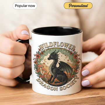 Wildflower Dragon Society Accent Mug – Cottagecore Dragon Coffee Cup, Fantasy Gift for Dragon Lovers, 11oz/15oz| Mug 131