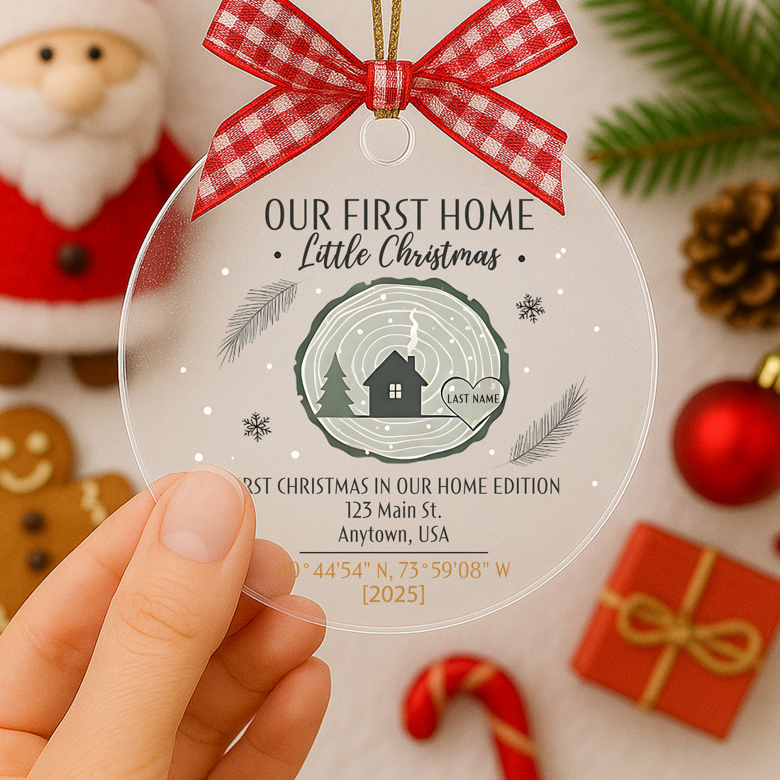 First Christmas Ornament, Custom Home Address and Year, Our First Home Holiday Keepsake, 2025 Christmas Decoration|ONM68