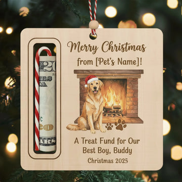Pet Treat Fund Ornament, Dog Money Holder Ornament 2025, Personalized Wooden Ornament Gift, Custom Pet Name Christmas Gift for Dog Lovers|ONM126