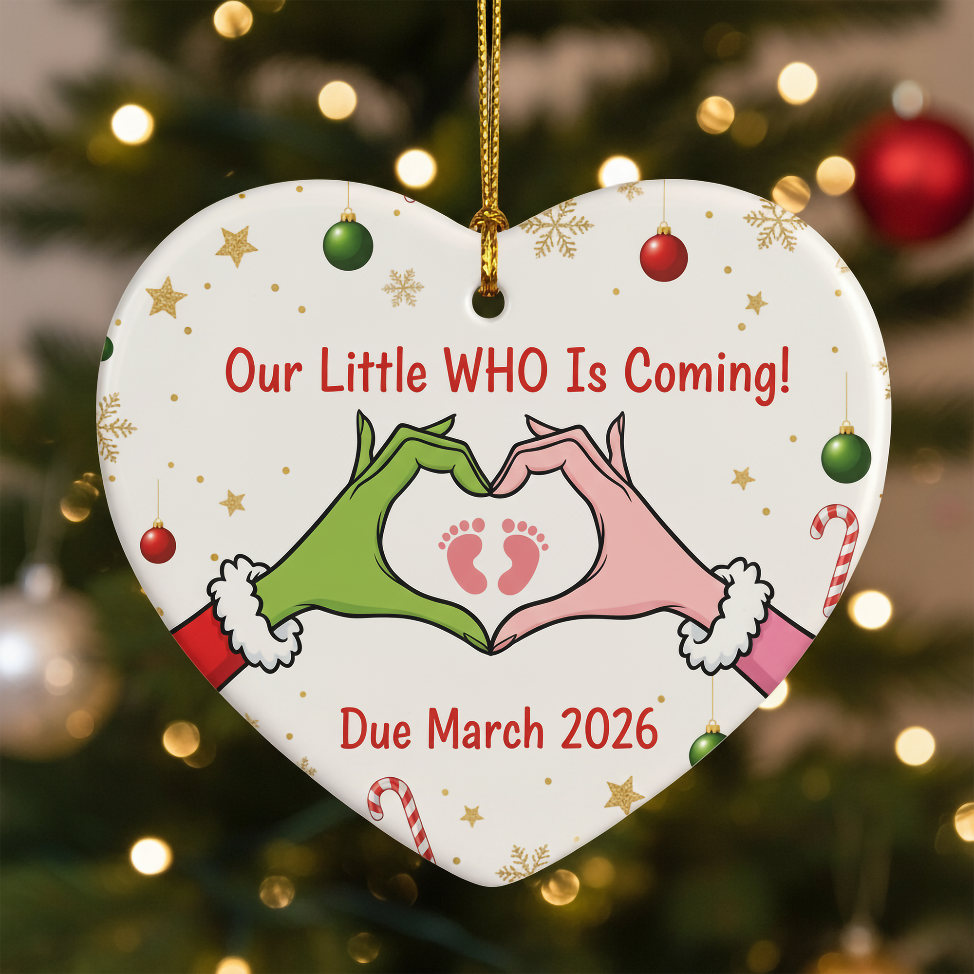 Our Little Who Is Coming Ornament 2025, Pregnancy Announcement Christmas Ornament, Baby Reveal Gift, Heart Ornament | Ornament145