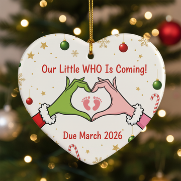 Our Little Who Is Coming Ornament 2025, Pregnancy Announcement Christmas Ornament, Baby Reveal Gift, Heart Ornament | Ornament145