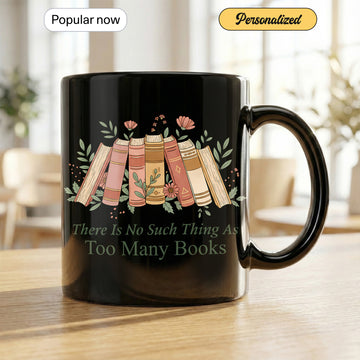 Vintage Books Mug – Too Many Books Quote | Floral Reading Coffee Cup for Bookworms, Writers & Literature Fans | Mug 154