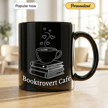 Booktrovert Café Mug – Cute Coffee Mug for Book Lovers, Cozy Ceramic Mug with Book and Coffee Design, Perfect Gift for Introverts| Mug 11