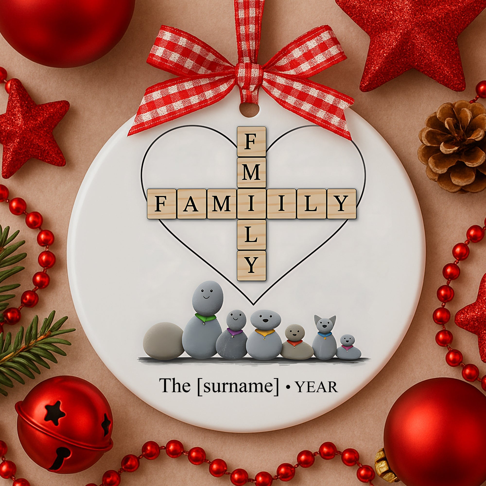 Custom Family Name Ornament 2025, Personalized Pebble Art Christmas Ornament, Family Gift for Parents, Holiday Keepsake Decor|ONM65
