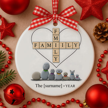Custom Family Name Ornament 2025, Personalized Pebble Art Christmas Ornament, Family Gift for Parents, Holiday Keepsake Decor|ONM65