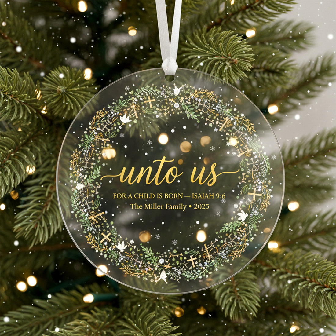 Unto Us Ornament 2025, Christian Christmas Ornament, Bible Verse Isaiah 9:6, Personalized Family Ornament, Religious Holiday Gift|ONM130