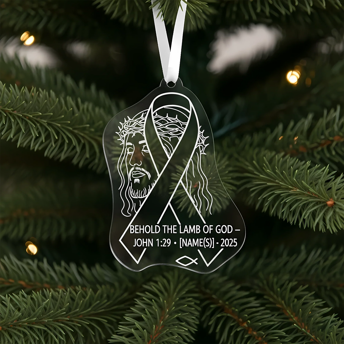 Personalized Christian Ornament Jesus Ribbon Decor John 1:29 Custom Faith Gift – Default Title