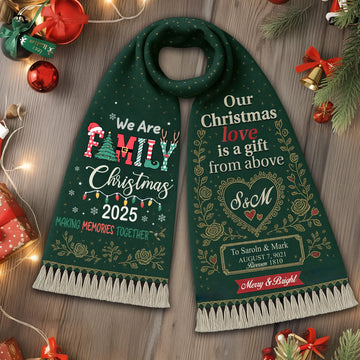 Personalized Family Christmas Scarf 2025 | Custom Knitted Family Name Winter Scarf | Unique Couple Christmas Gift for Saroin & Mark|SCR05
