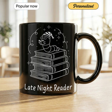 Books & Coffee Mug for Night Owls – Late Night Reader Design to Inspire Your Cozy Late-Night Reading Rituals and Beverages | Mug 7