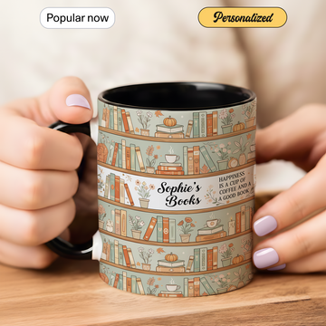Happiness is a Cup of Coffee and a Good Book Mug – Personalized Book Lover Gift, Cozy Reading Mug, Coffee & Books Cup, Gift for Women| Mug 11
