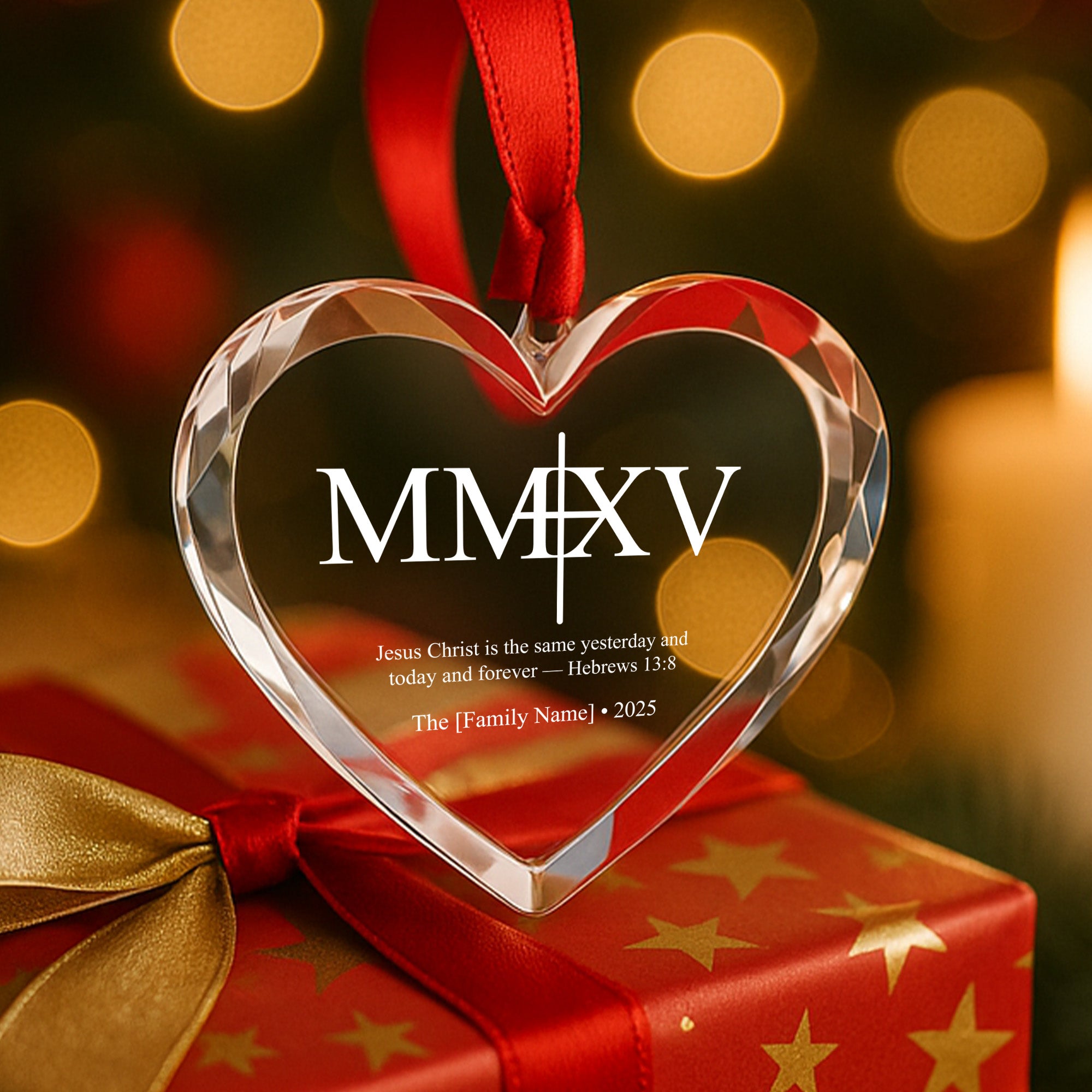 Christian Heart Ornament – Personalized Family Name Christmas|ONM44
