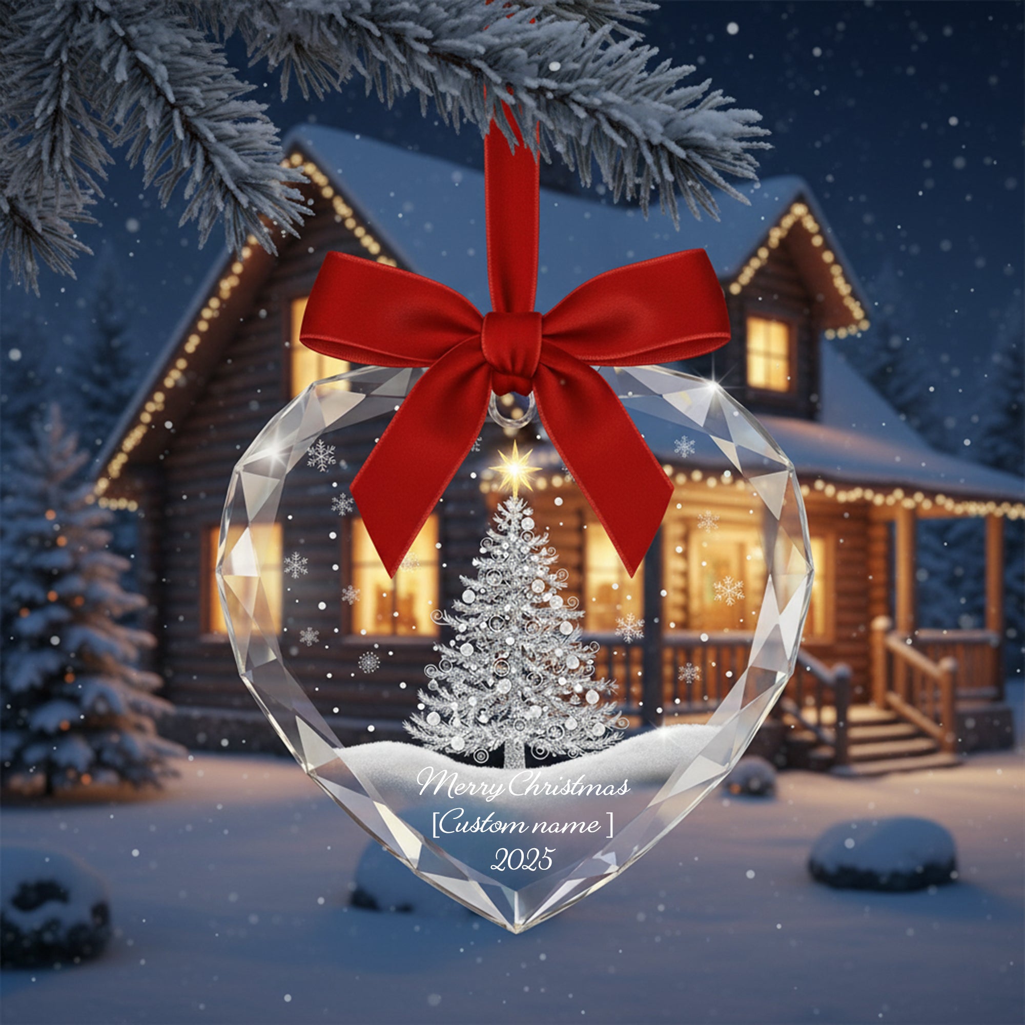 Personalized Glass Heart Ornament, Custom Name Xmas Ornament 2025, Double Sided Crystal Christmas Ornament, Holiday Gift|ONM93