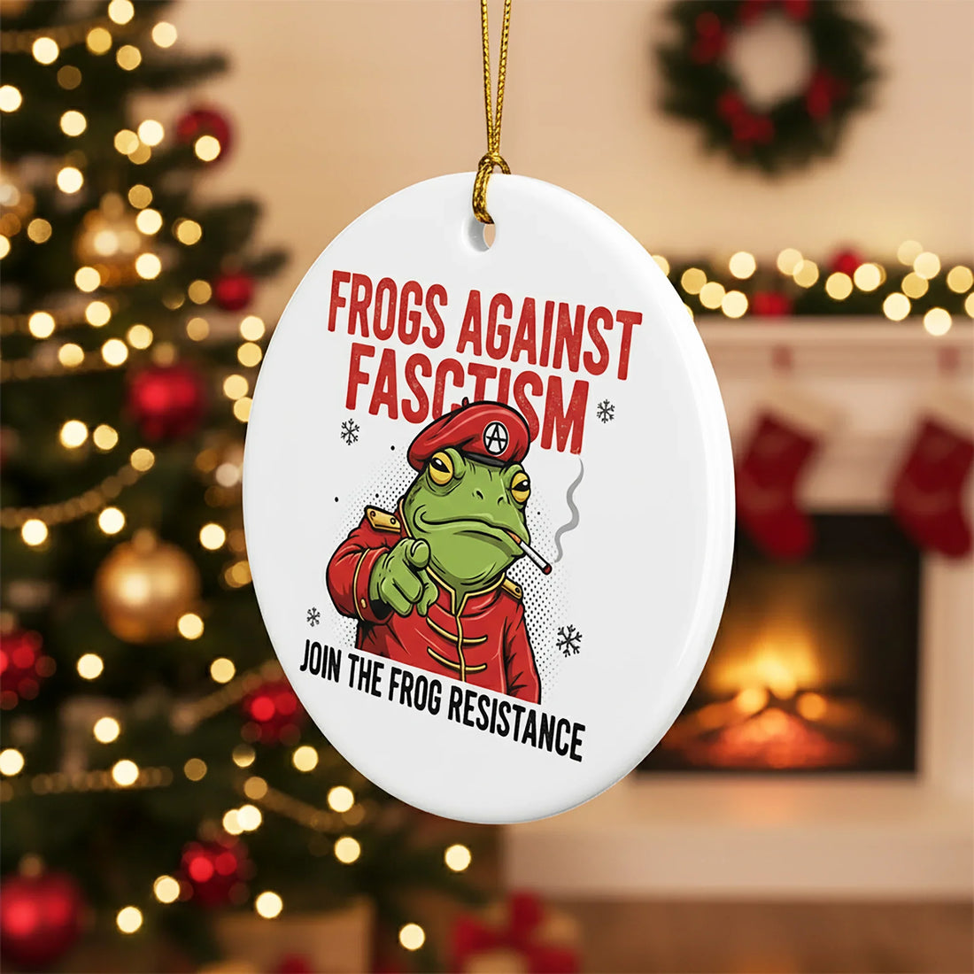 Frogs Against Fascism Ornament Funny Political Gift Join The Frog Resistance Ceramic – personalized Christian ornament – Circ