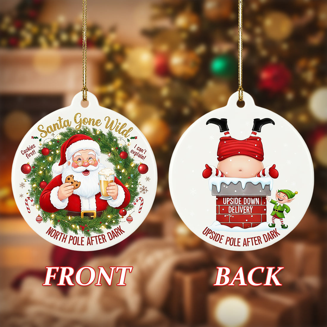 Santa Gone Wild Ornament, Funny Christmas Ornament for Adults, Naughty Santa Ceramic Ornament | Ornament142