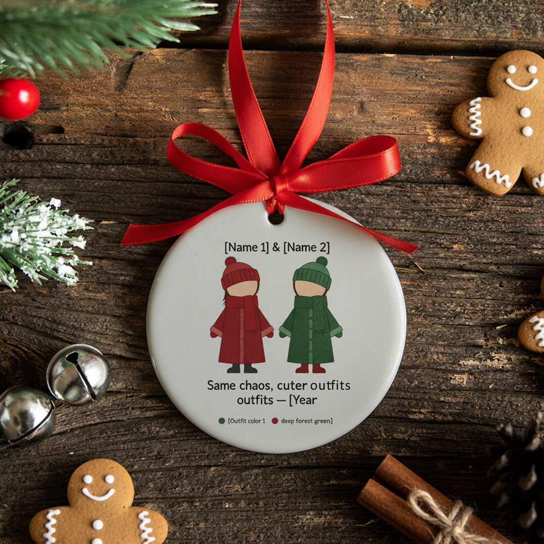 Custom Name and Year Ornament – Same Chaos Cuter Outfits, Funny Friendship Christmas Gift, Ceramic Ornament 2025|ONM24