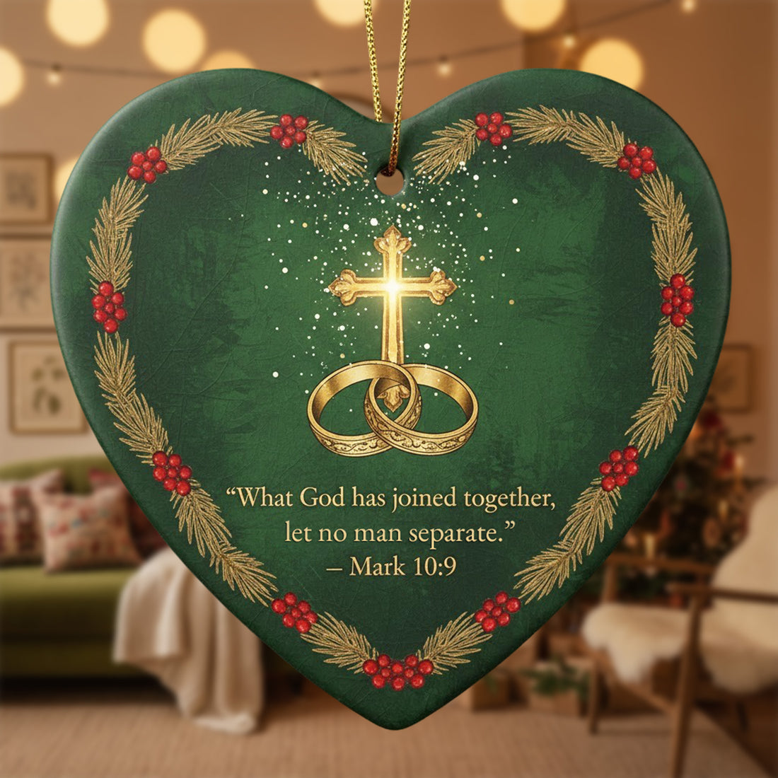What God Has Joined Together Ornament, Christian Heart Ceramic Ornament, Bible Verse Wedding Gift | Ornamennt115