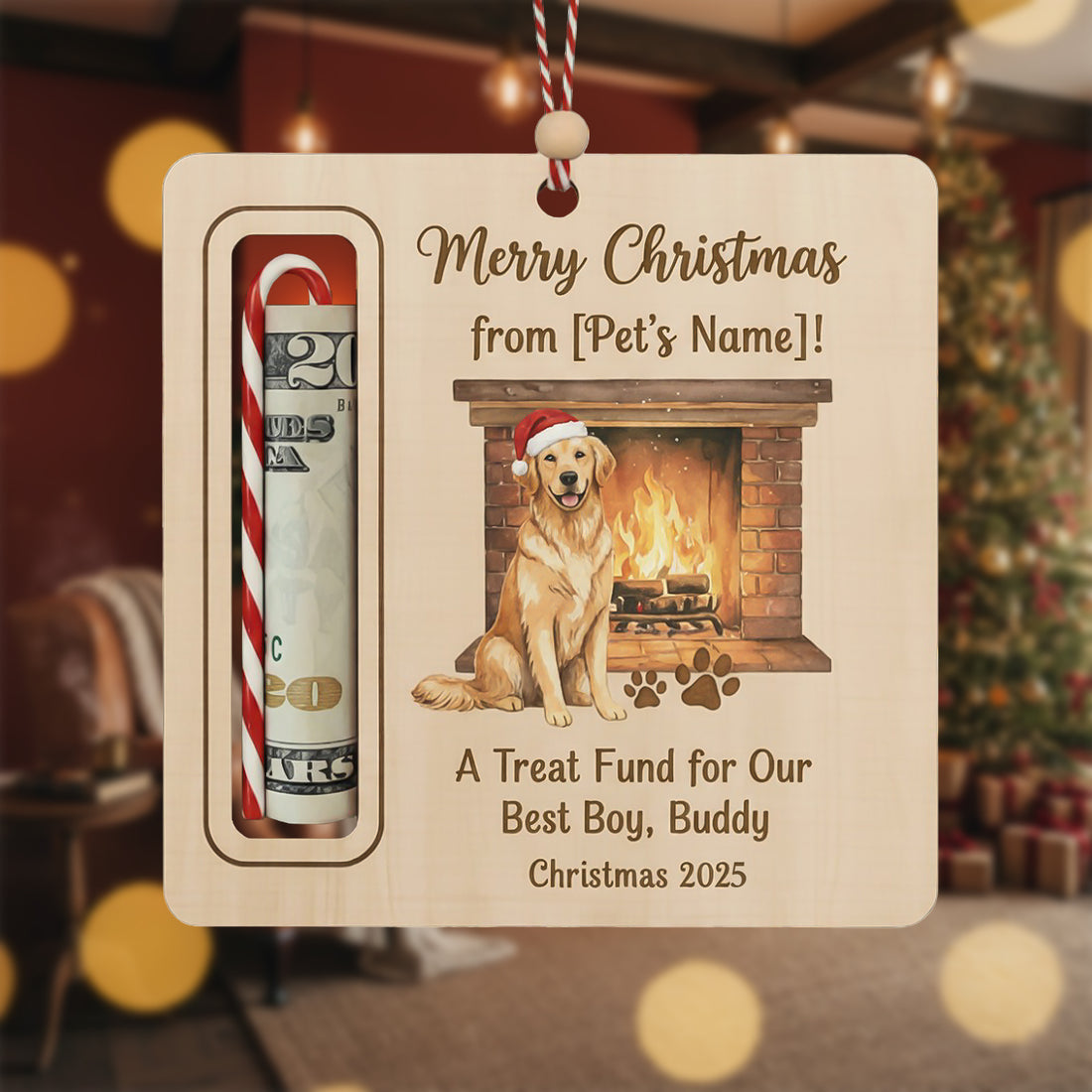 Pet Treat Fund Ornament, Dog Money Holder Ornament 2025, Personalized Wooden Ornament Gift, Custom Pet Name Christmas Gift for Dog Lovers|ONM126