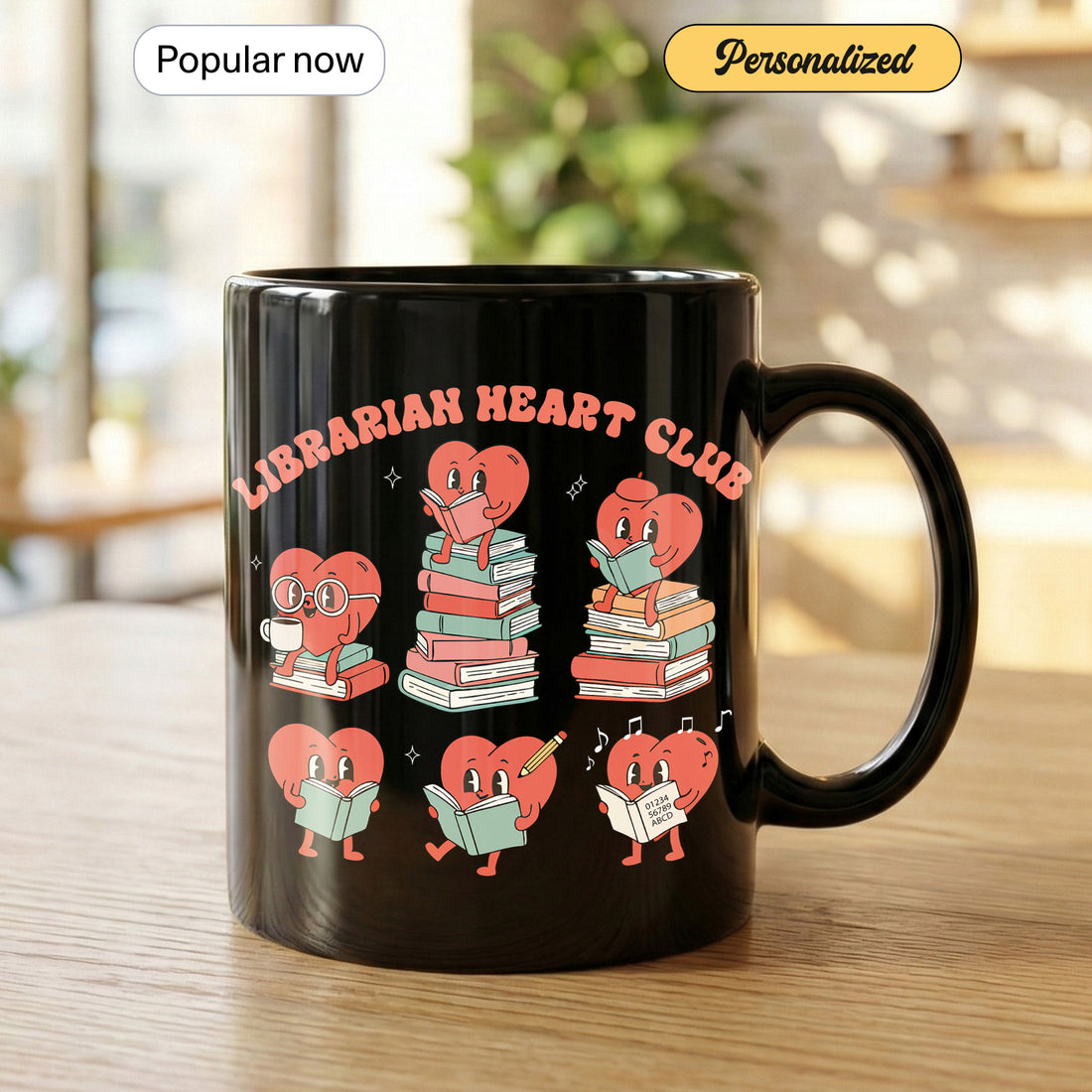 Librarian Heart Club Mug – Cute Librarian Gift, Book Lover Coffee Cup, Reading Teacher Mug, Library Staff Gift Idea | Mug 161