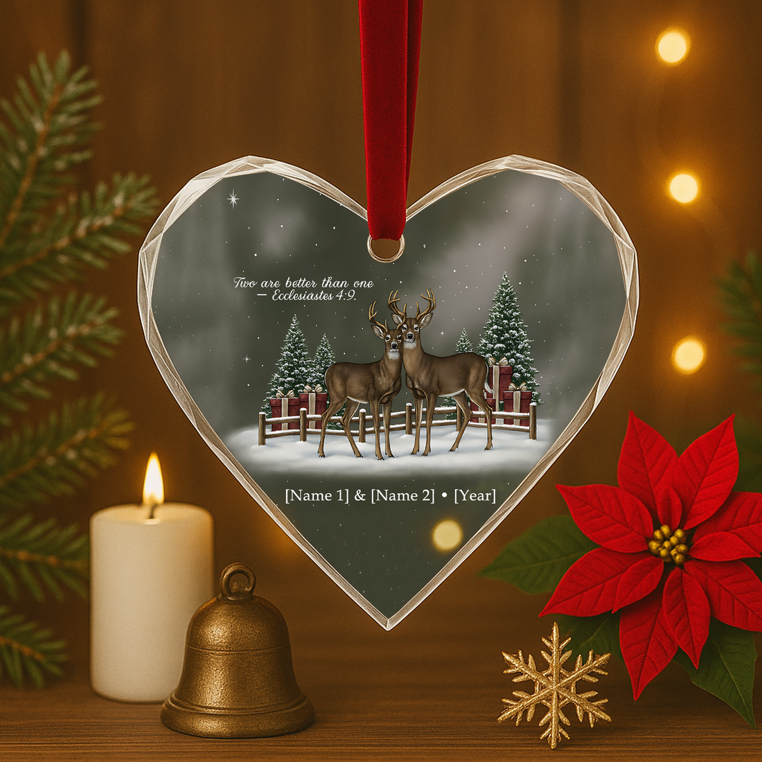 Personalized Deer Couple Heart Ornament, Christian Bible Verse Gift, Custom Acrylic Ornament for Couples, Christmas Keepsake|ONM80