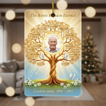 The Roots Remain Eternal Ornament, Custom Memorial Family Tree Acrylic Ornament, Personalized Photo Keepsake, In Loving Memory Gift|ONM124