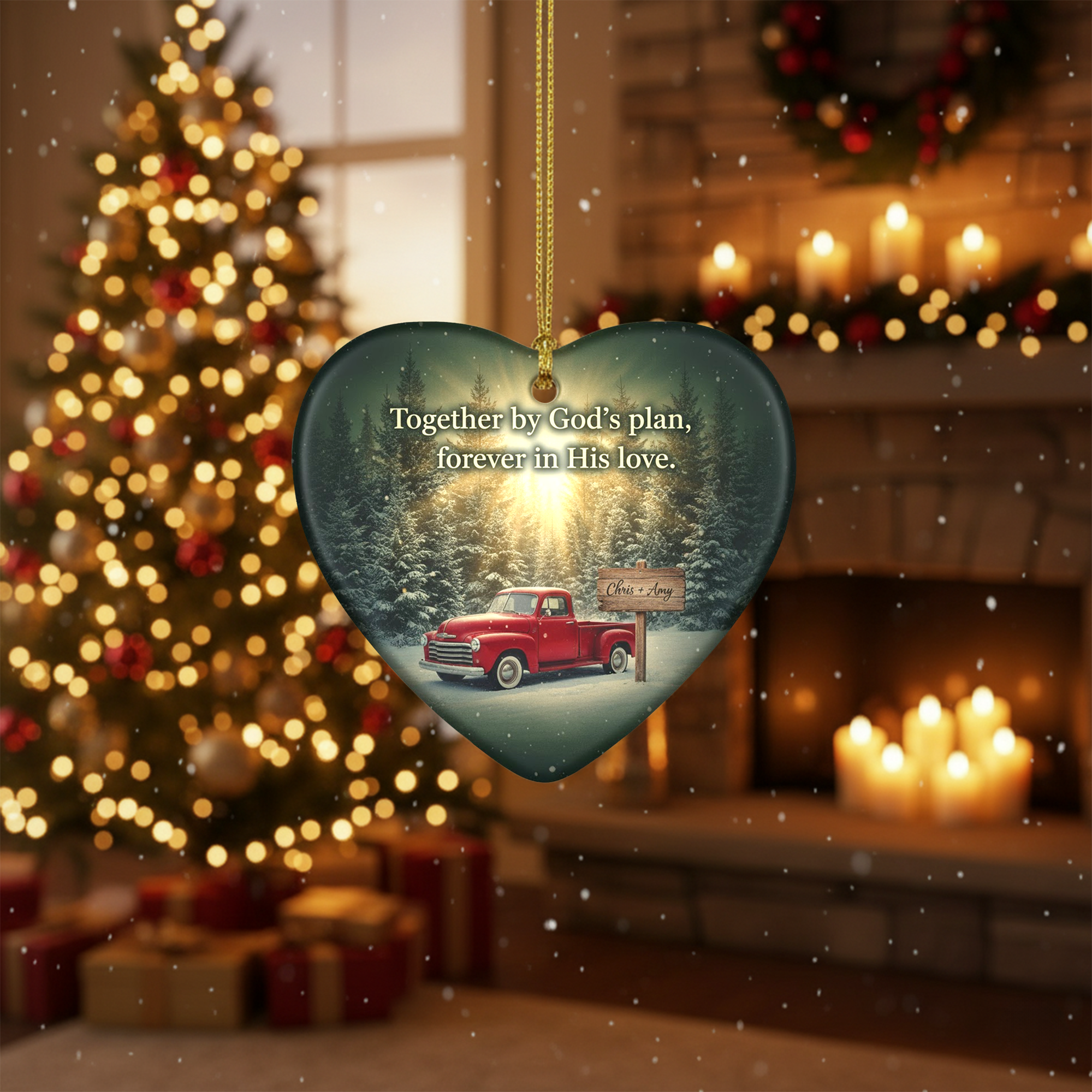 Together By God's Plan Glass Ornament, Christian Heart Ornament Gift, Religious Christmas Ornament, Faith Keepsake Decoration | Ornament105