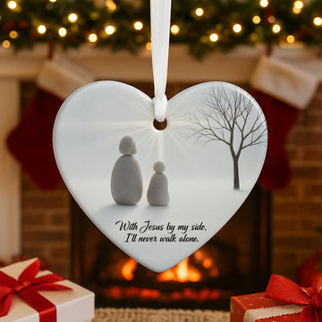 With Jesus by My Side Ornament – Heart Shaped Christian Christmas Decoration, Faith Gift for Believers, Religious Home decor|ONM08