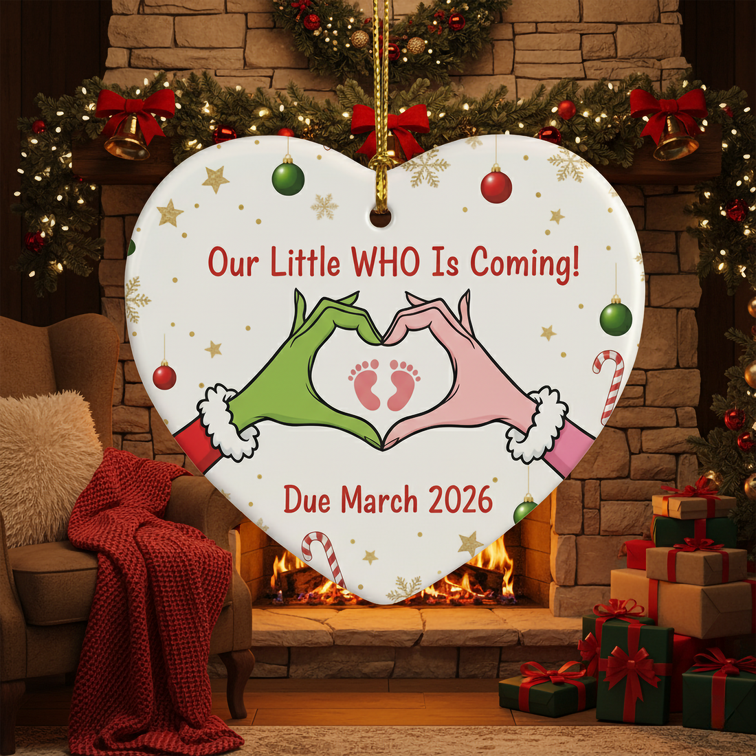 Our Little Who Is Coming Ornament 2025, Pregnancy Announcement Christmas Ornament, Baby Reveal Gift, Heart Ornament | Ornament145