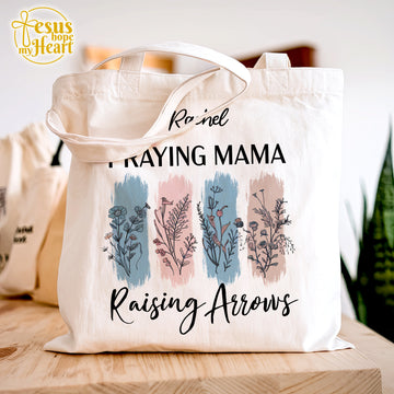 Praying Mama Tote Bag Personalized, Christian Mom Gift, Raising Arrows Faith Bag, Mother’s Day Gift, Religious Gift for Her