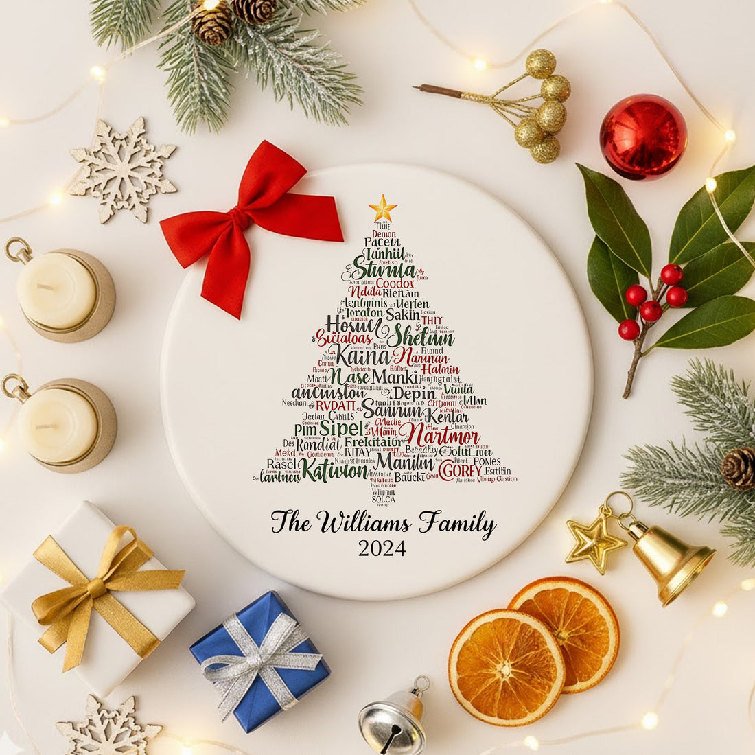 Custom Family Name Christmas Tree Ornament, Personalized Word Art Ornament, Holiday Keepsake Gift for Family Christmas Tree|ONM77