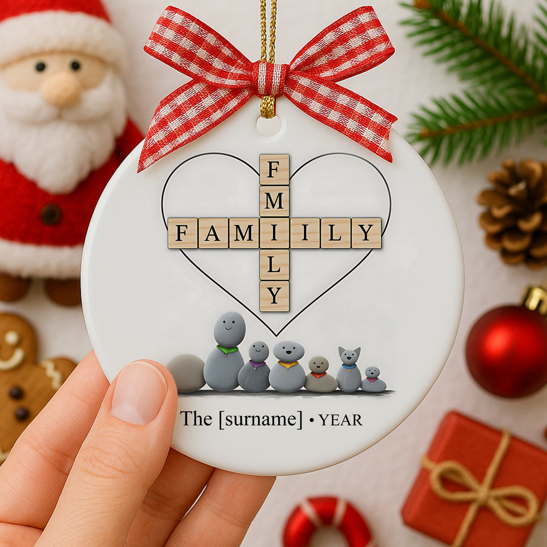 Custom Family Name Ornament 2025, Personalized Pebble Art Christmas Ornament, Family Gift for Parents, Holiday Keepsake Decor|ONM65