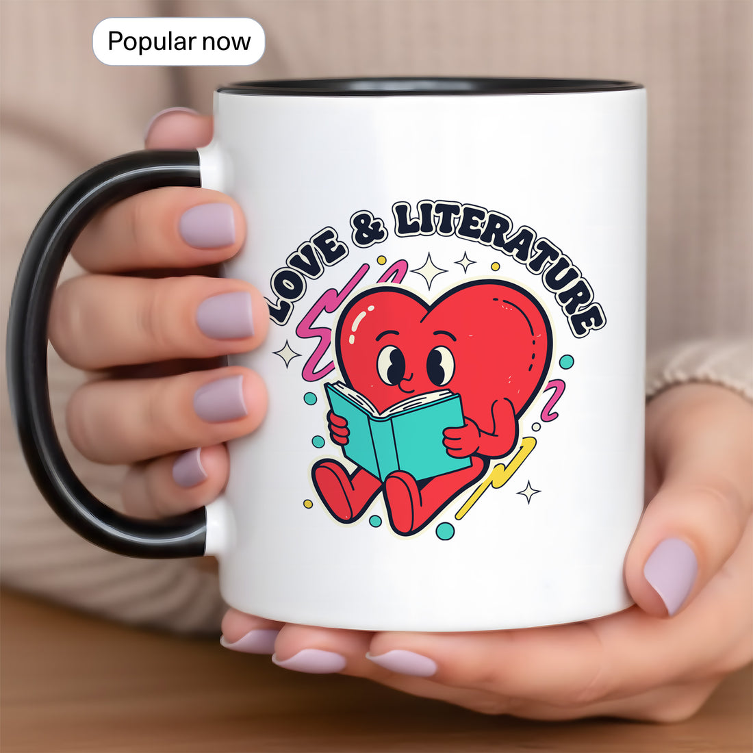 Love & Literature Mug with Heart Design - Perfect for Book Lovers, Coffee Drinkers, and Readers, Ideal Gift for Birthdays or Holidays| Mug 3