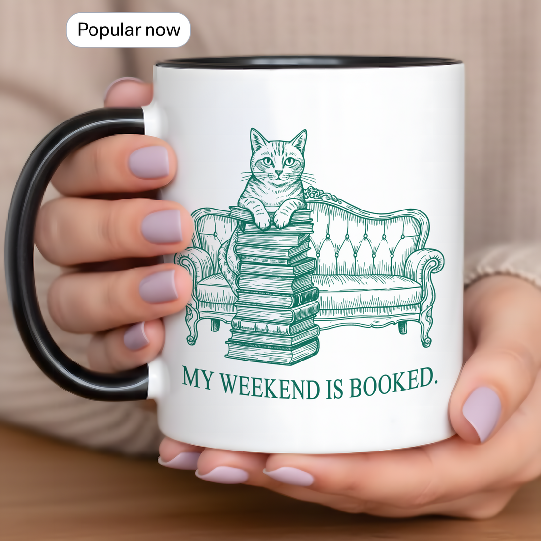 My Weekend is Booked Cat Mug, Funny Cat Lover Gift, Personalized Reading Mug, Cozy Cat Mug for Book Lovers | Mug 134