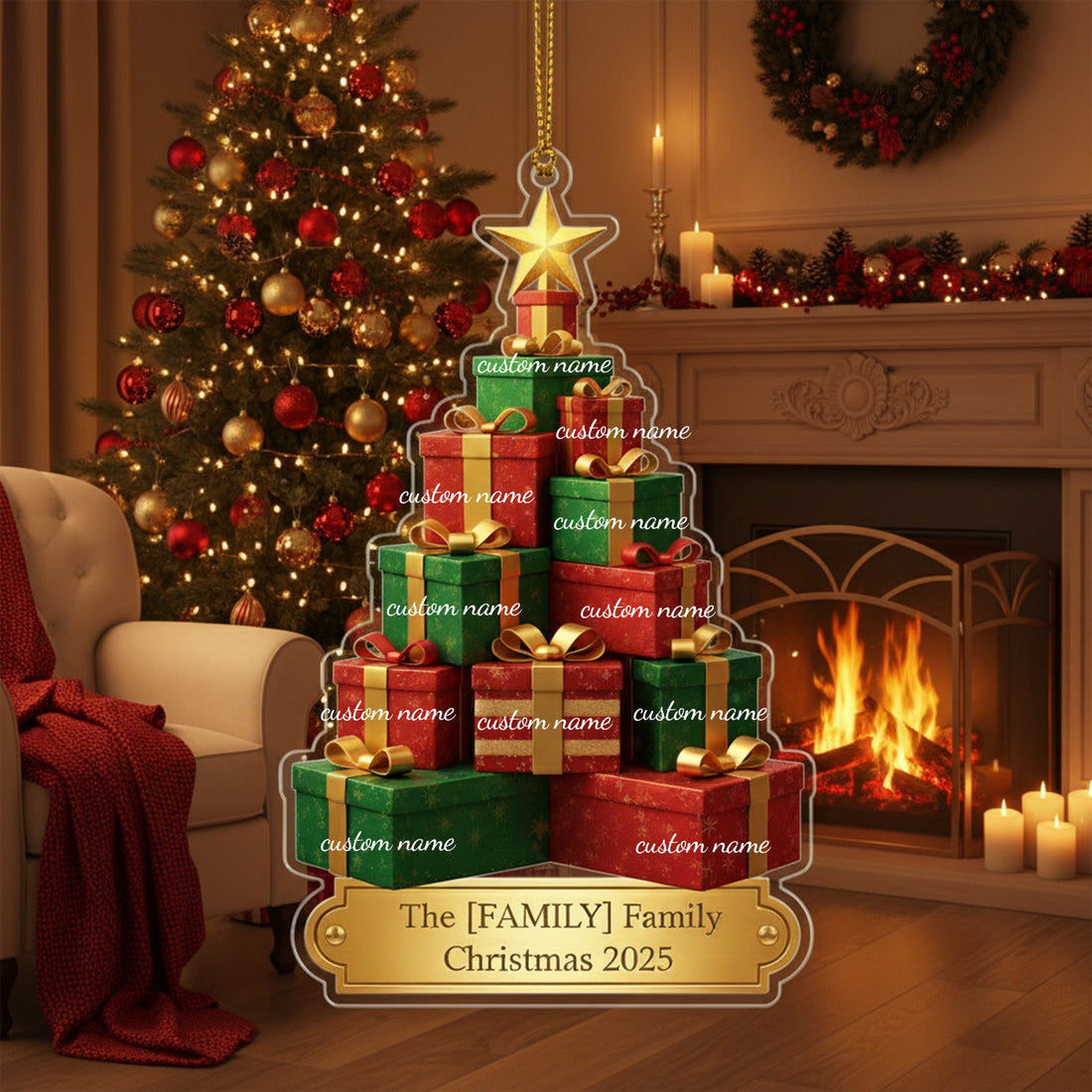 Custom Family Gift Tree Ornament, Personalized Christmas Ornament 2025, Family Name Acrylic Ornament, Holiday Keepsake, Xmas Tree Decor|ONM132