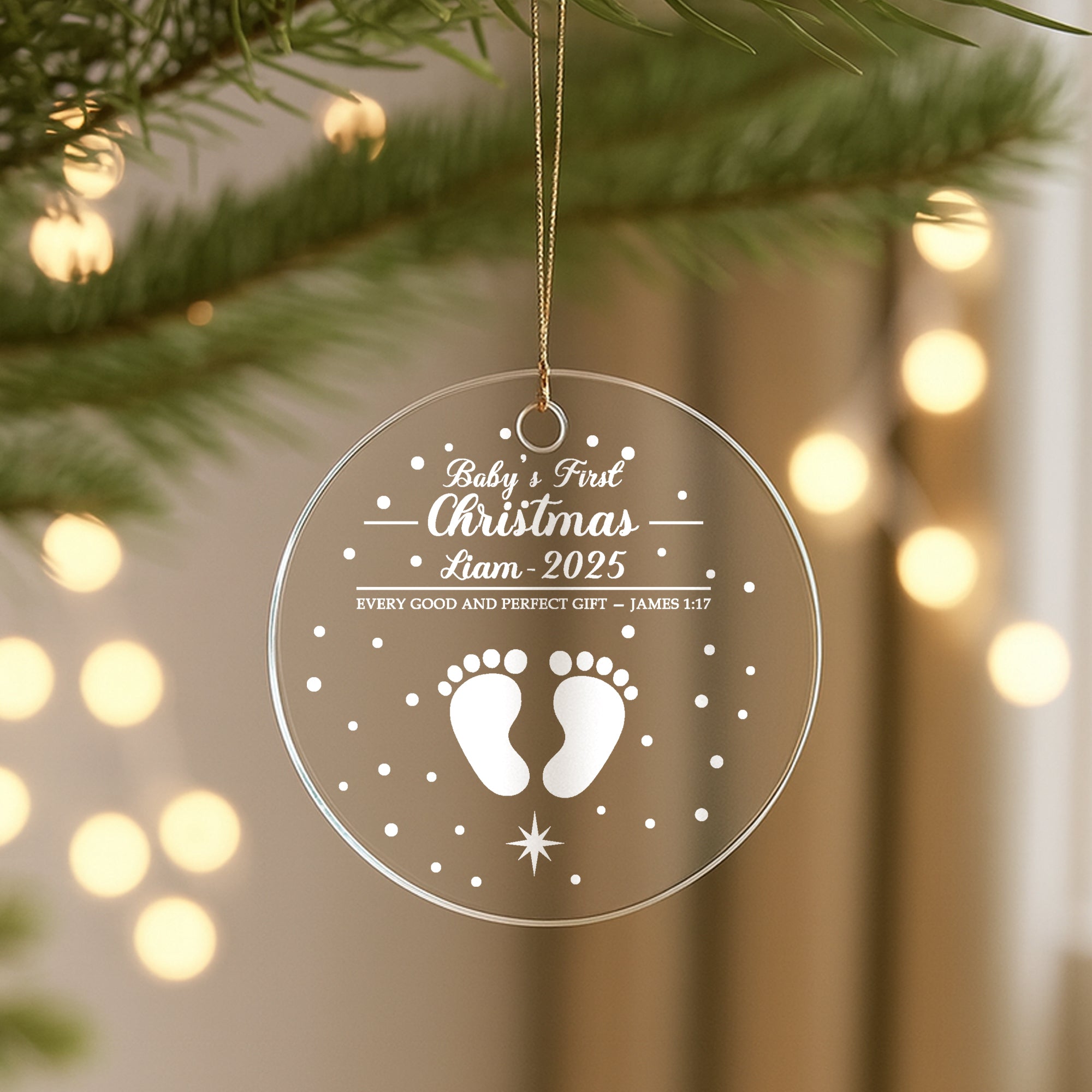 Baby’s First Christmas Ornament 2025 – Custom Name Newborn Keepsake in Glass or Acrylic|ONM21